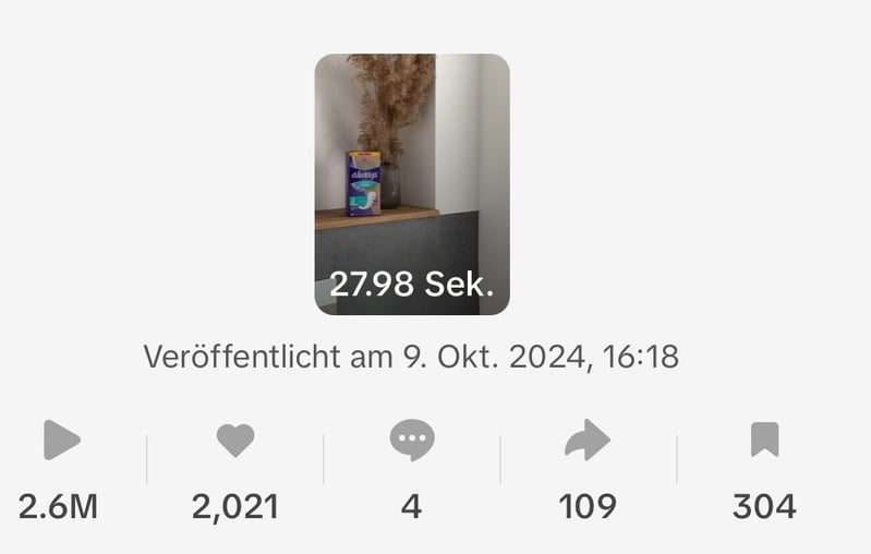 Statistik-Screenshot: 2,6 Millionen Aufrufe, veröffentlicht am 9. Oktober 2024