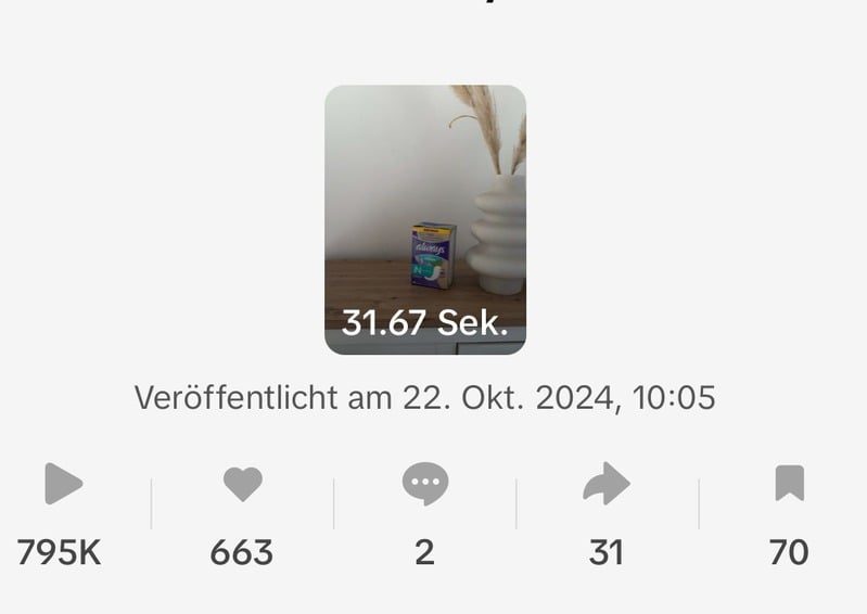 Statistik-Screenshot: 795.000 Aufrufe, veröffentlicht am 22. Oktober 2024